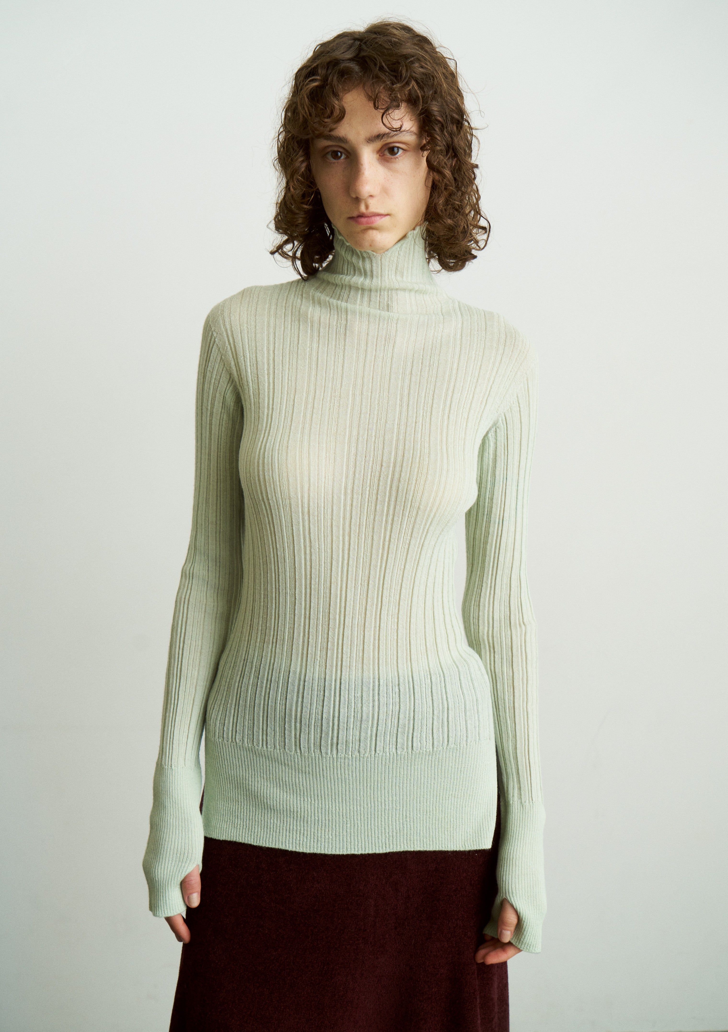 ROYAL BABY ALPACA RANDOM RIBBED-KNIT HIGH-NECK P/O