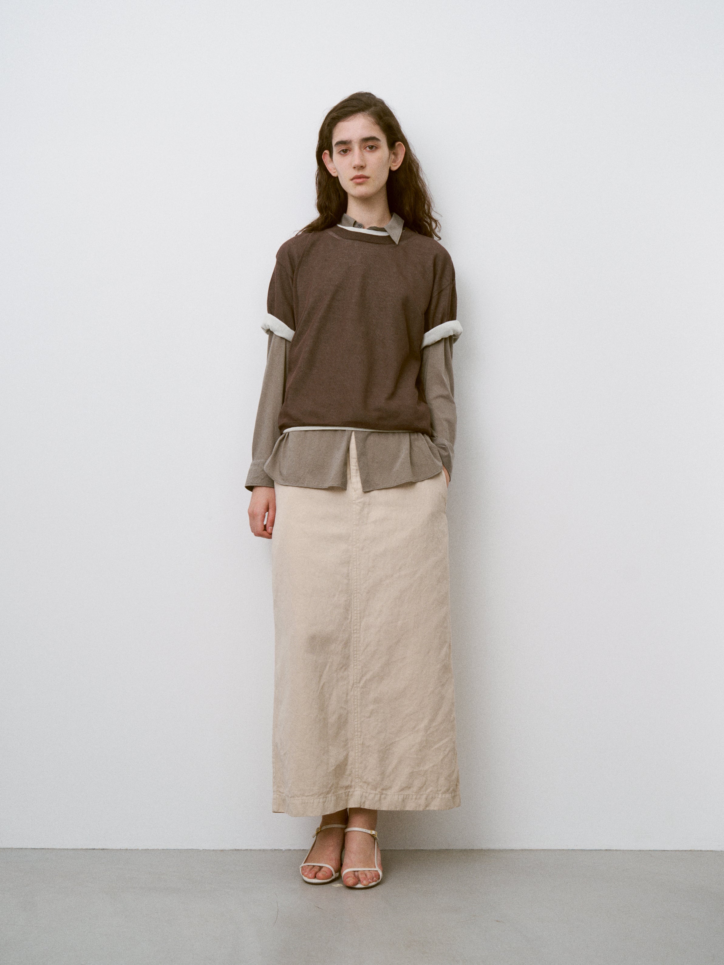 HIGH-TWISTED COTTON SHEER KNIT LAYERED P/O