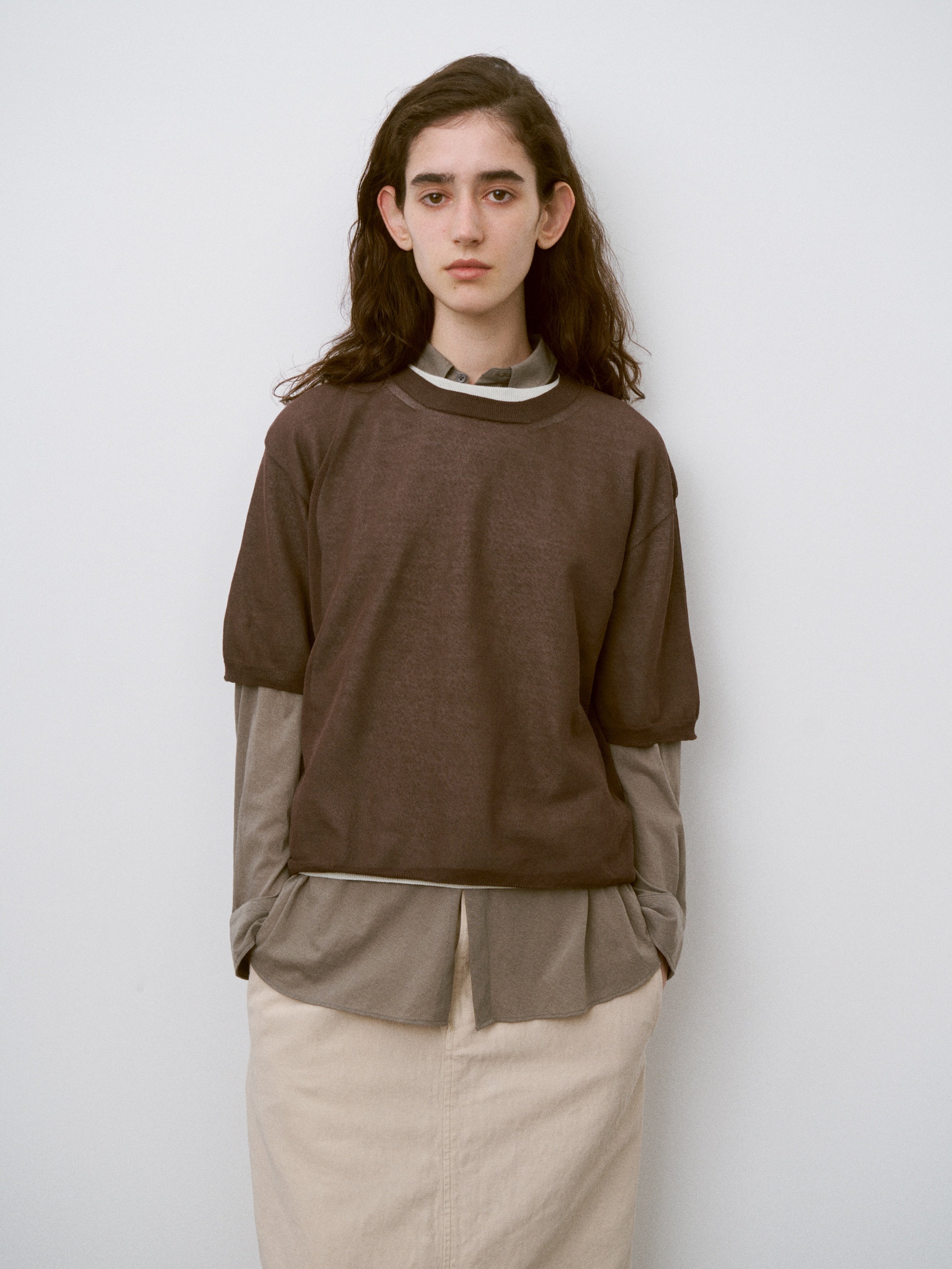 HIGH-TWISTED COTTON SHEER KNIT LAYERED P/O