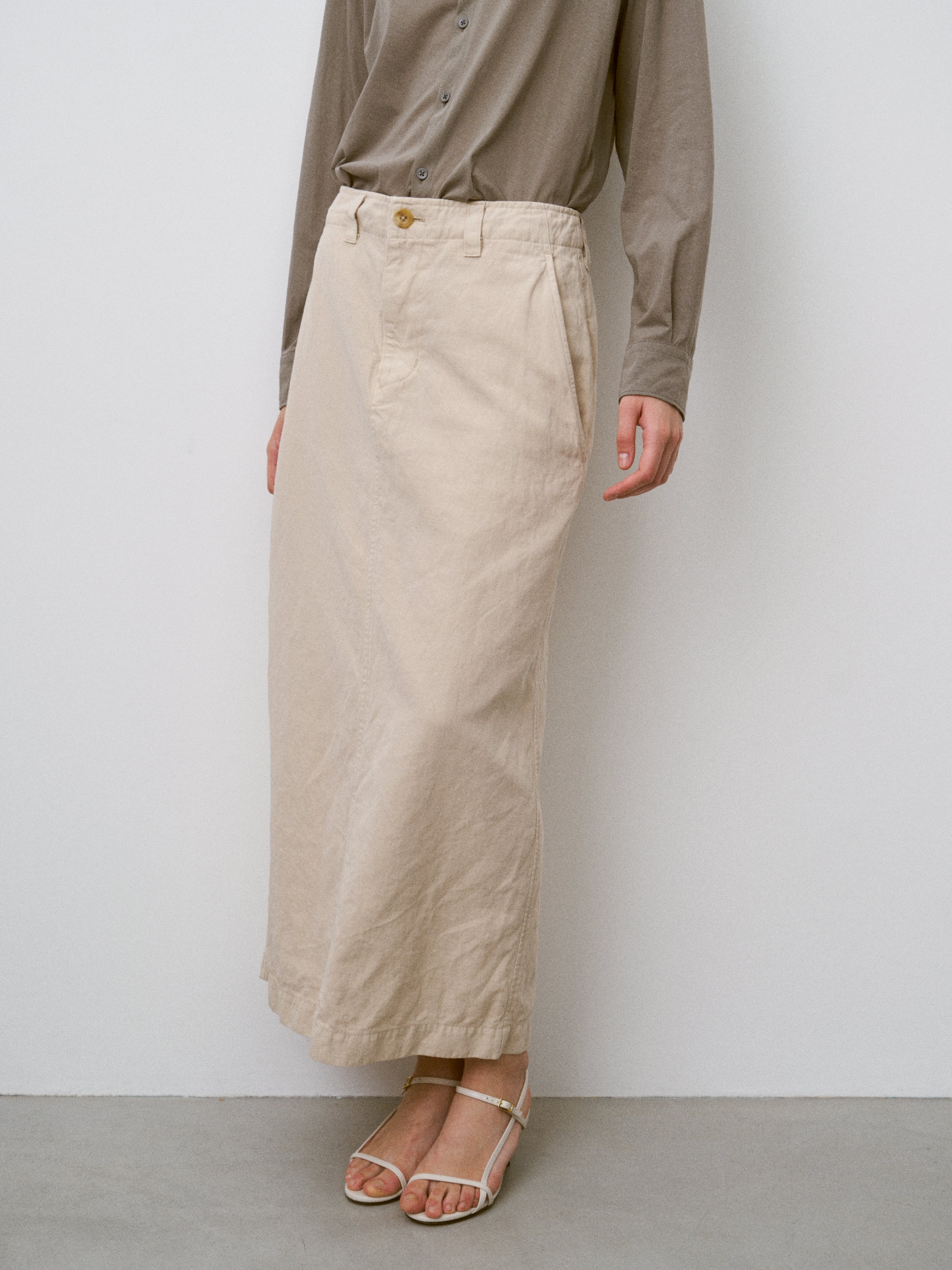 COTTON & LINEN GARMENT DYEING MAXI SKIRT