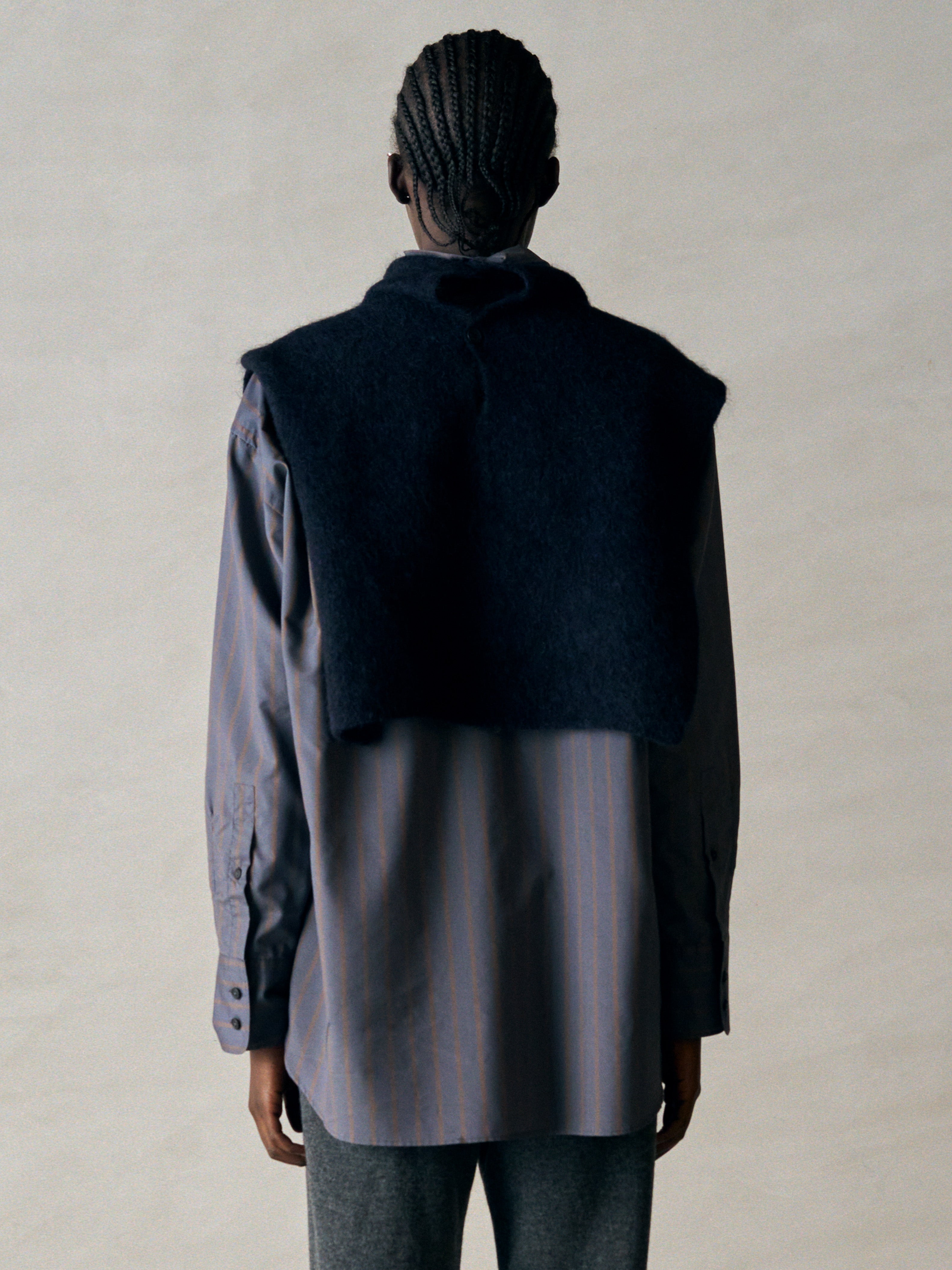 SILK & NYLON SHEER TAFFETA STRIPE SHIRT