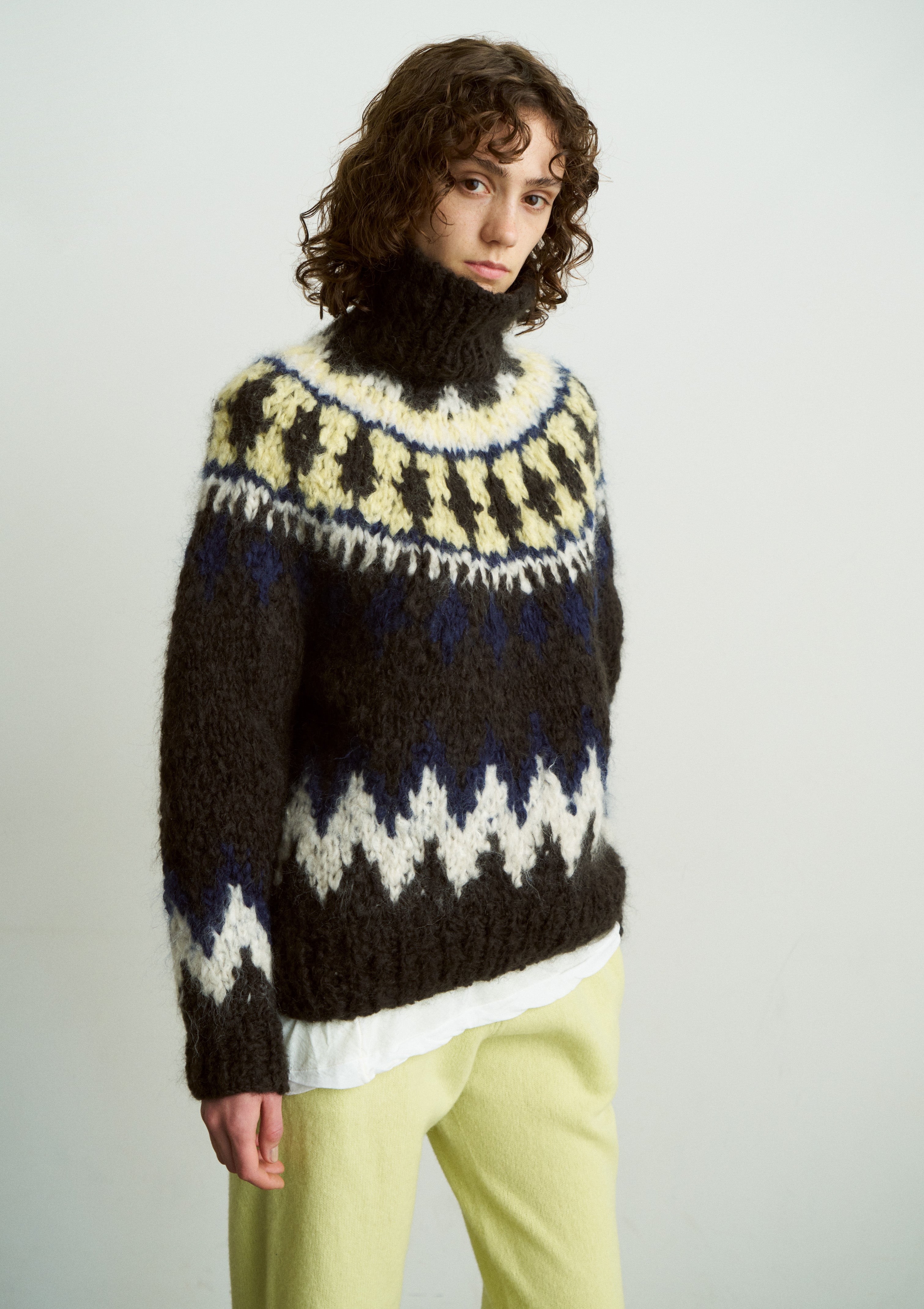 MOHAIR BLEND HAND-KNIT HIGH-NECK P/O