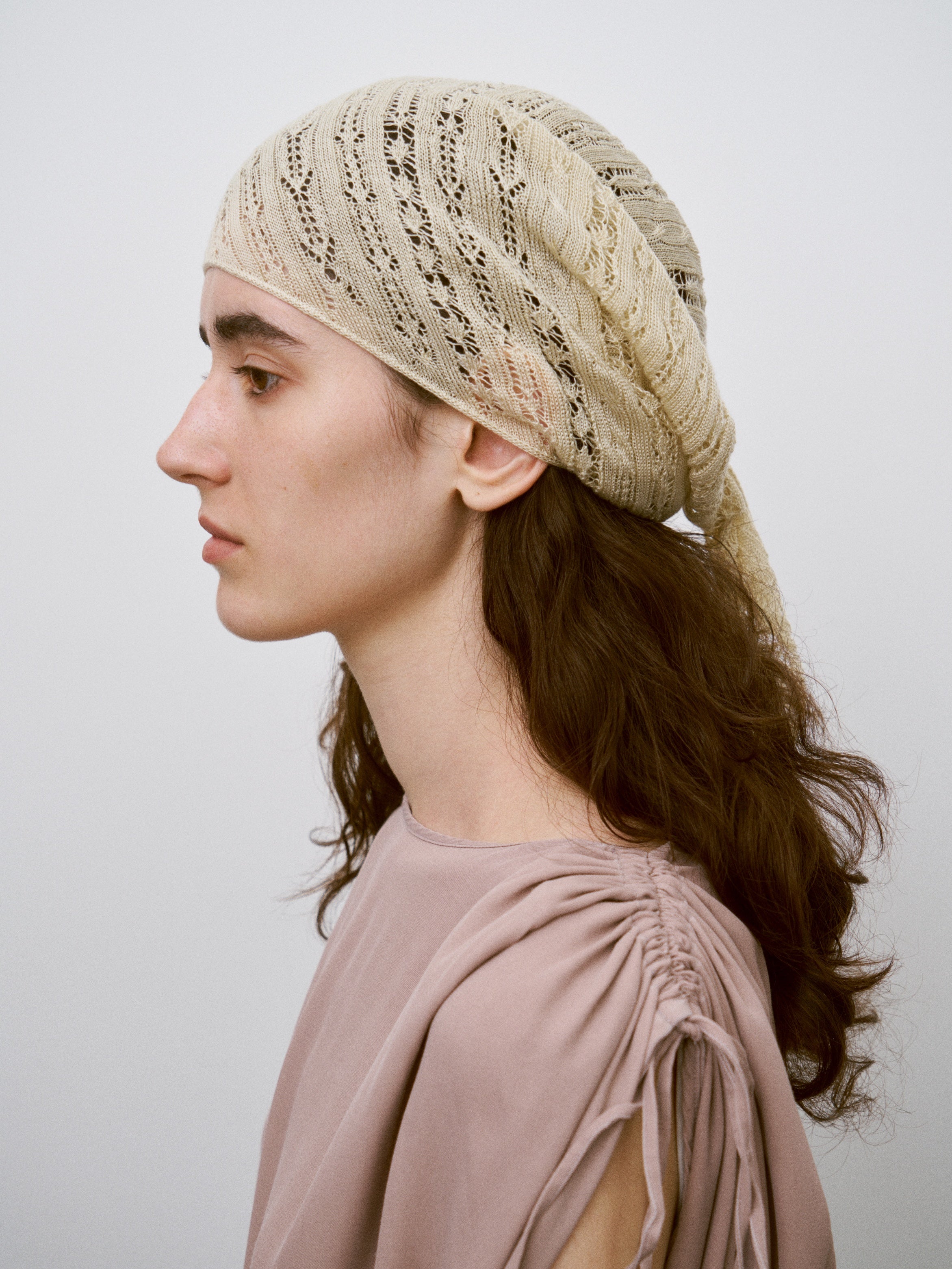DRY TOUCH LYOCELL OPEN WORK CABLE-KNIT TRIANGLE SCARF
