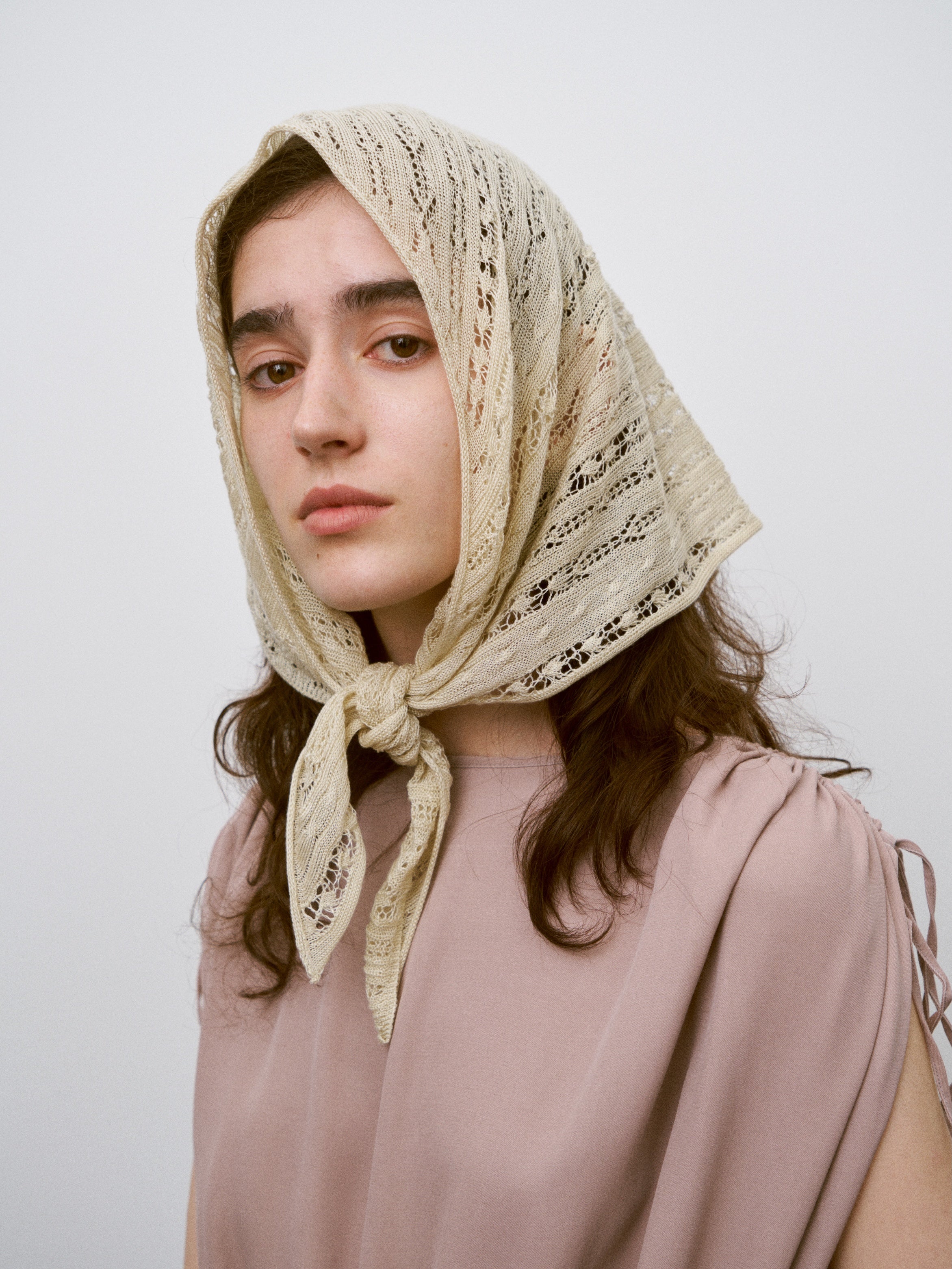 DRY TOUCH LYOCELL OPEN WORK CABLE-KNIT TRIANGLE SCARF