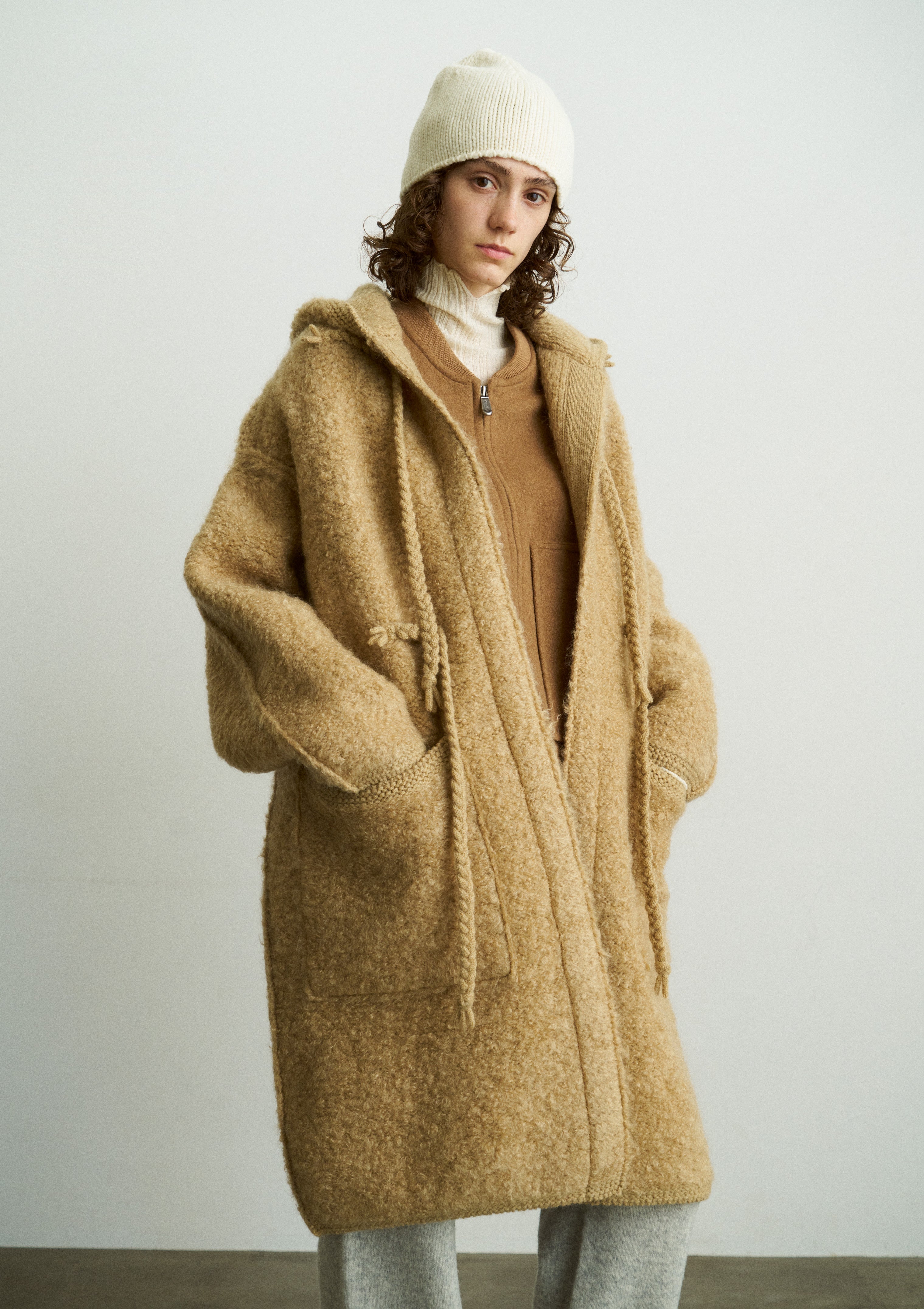 MOHAIR & SHETLAND WOOL JUMBO LOOP KNIT COAT