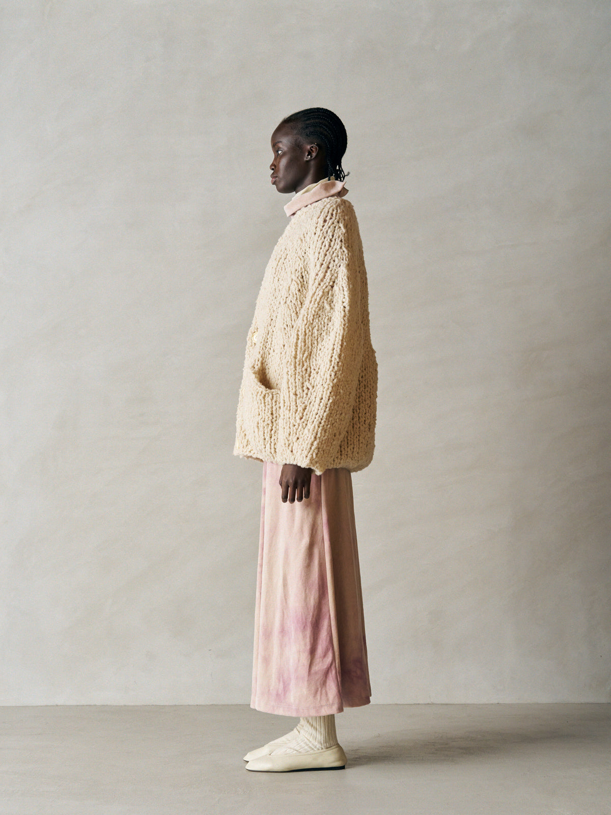 BRITISH SUPER DOWN SLUB FELT YARN HAND-KNIT CARDIGAN