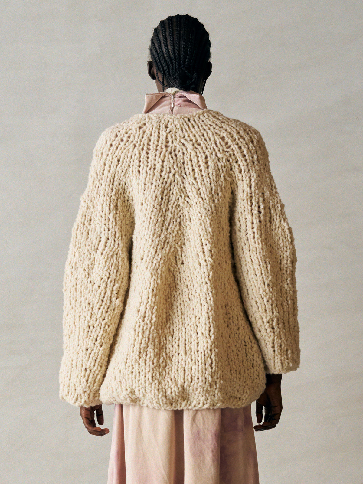BRITISH SUPER DOWN SLUB FELT YARN HAND-KNIT CARDIGAN
