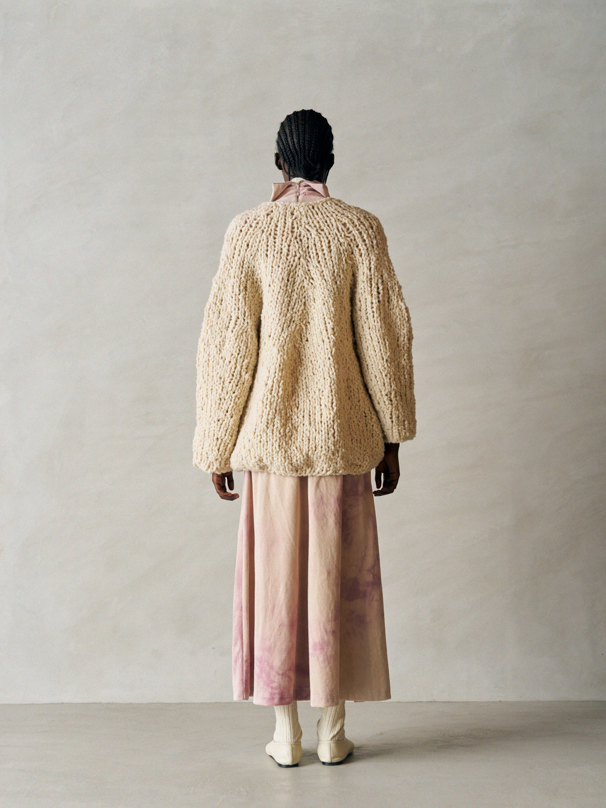 BRITISH SUPER DOWN SLUB FELT YARN HAND-KNIT CARDIGAN