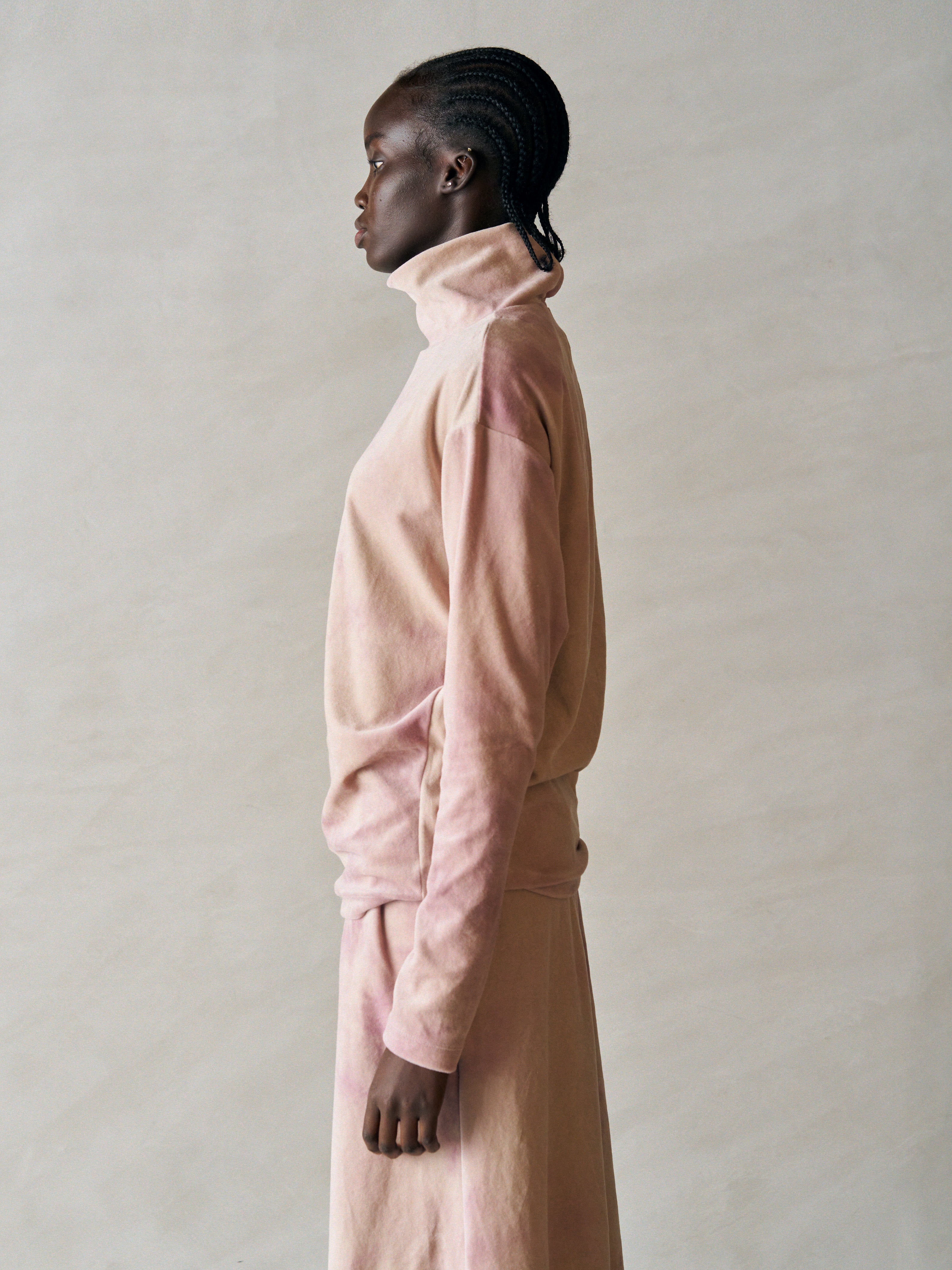 TIE-DYED COTTON VELOUR HIGH-NECK P/O