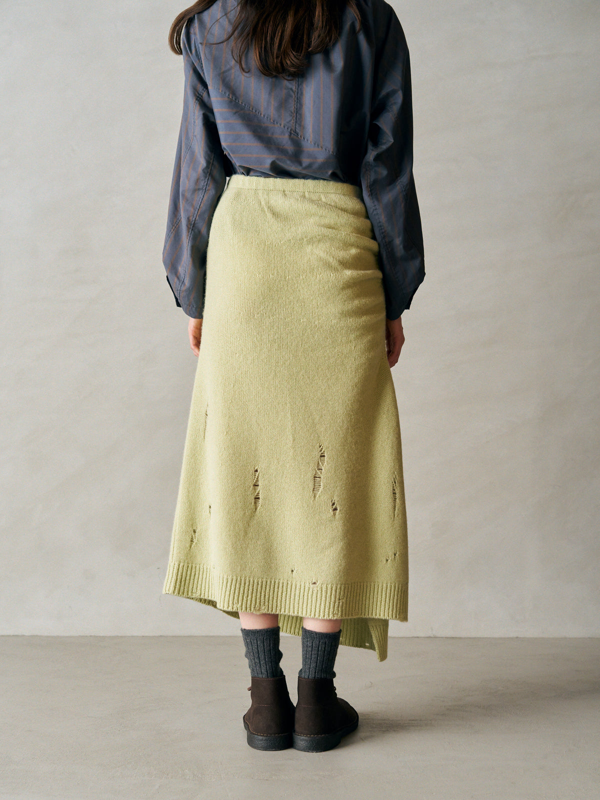 ROYAL BABY ALPACA DAMAGE PATTERN-KNIT SKIRT