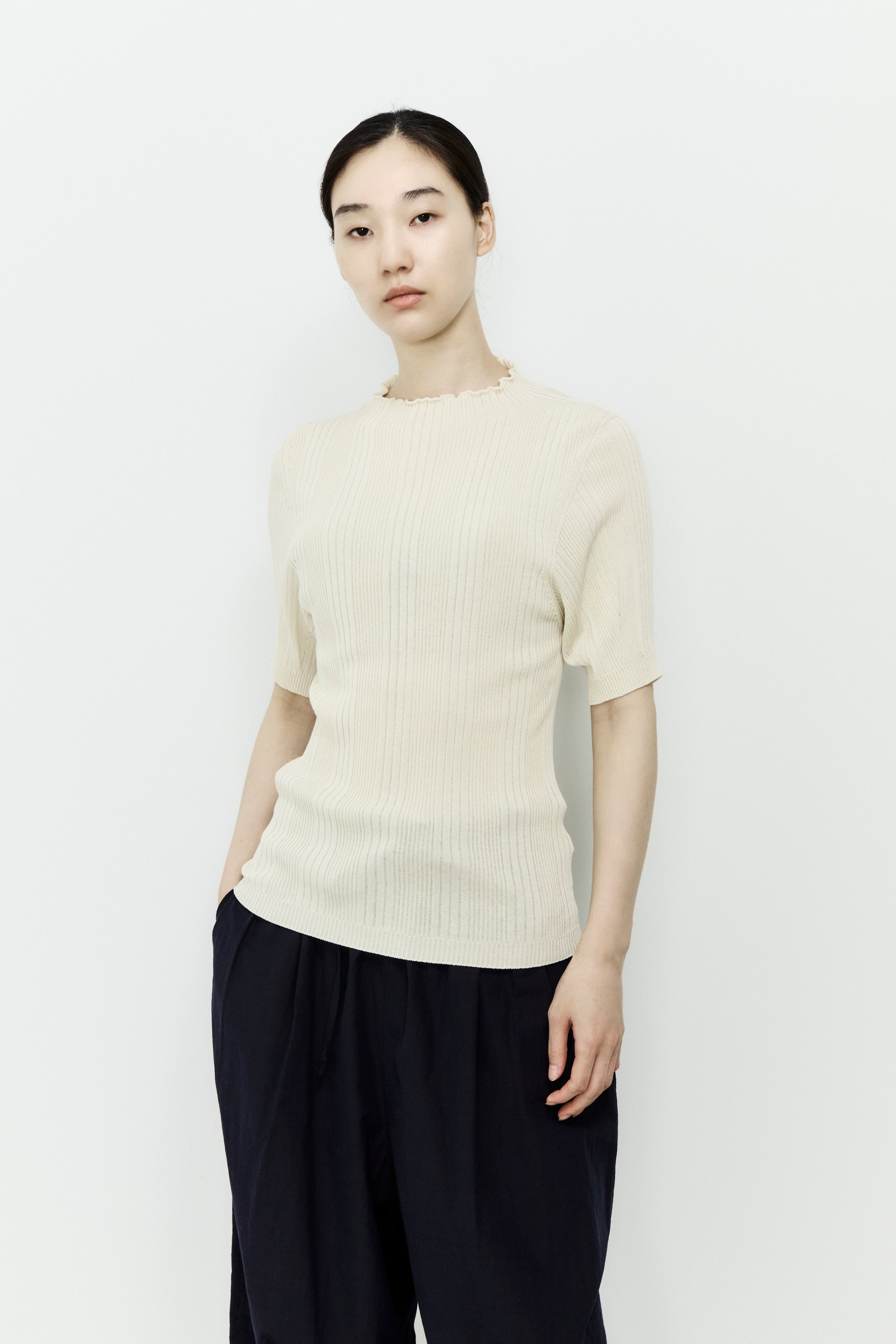 high twist cotton ribbed-knit sweater – unfil